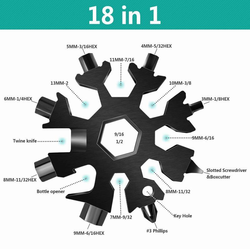 Desuccus 18-i-1 Snowflake Multi Tool Rostfritt stål Snowflake Flasköppnare/Platt Phillips skruvmejselsats/skiftnyckel 