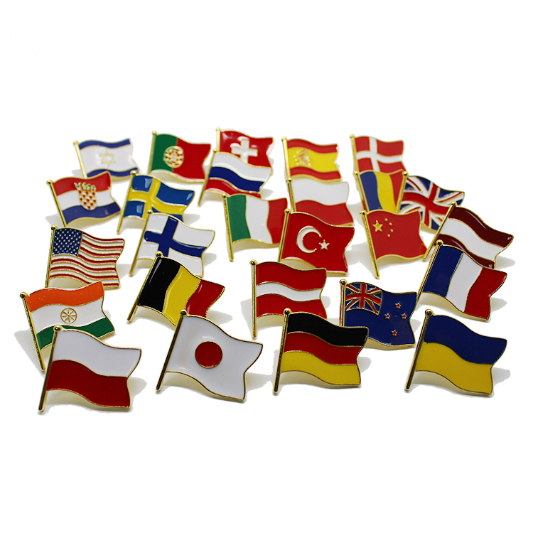 Metall mjuk emalj Country Flag Lapel Pin