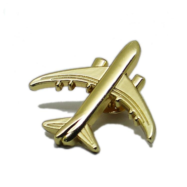 Guld Silver 3D Flygplan Metall Lapel Pin