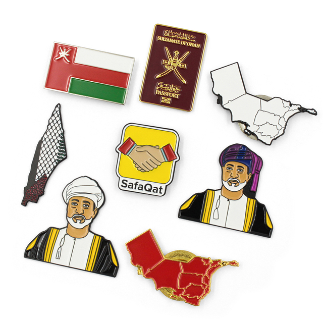 Skräddarsydd mjuk emalj Magnetisk Oman Flag Map Pin Badge