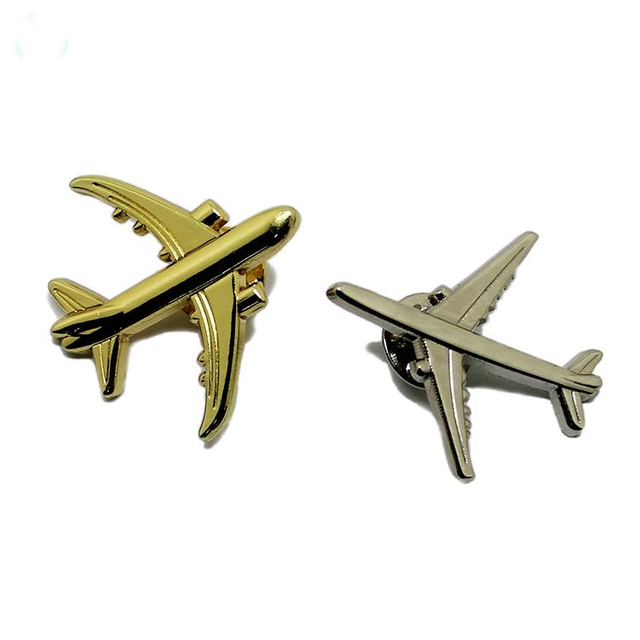 Guld Silver 3D Flygplan Metall Lapel Pin